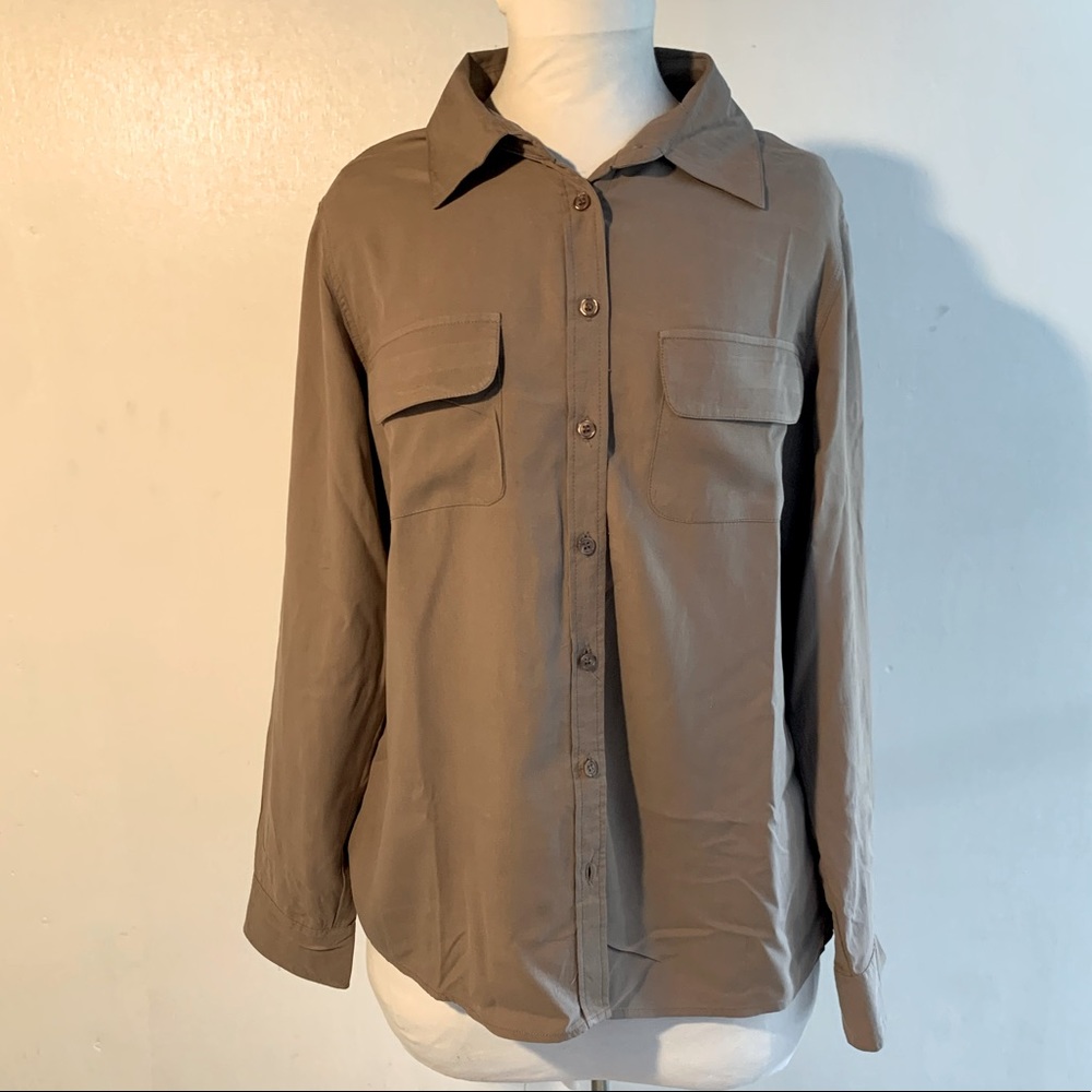 Hanna G. Silk Blouse Button Down Shirt Brown Medium